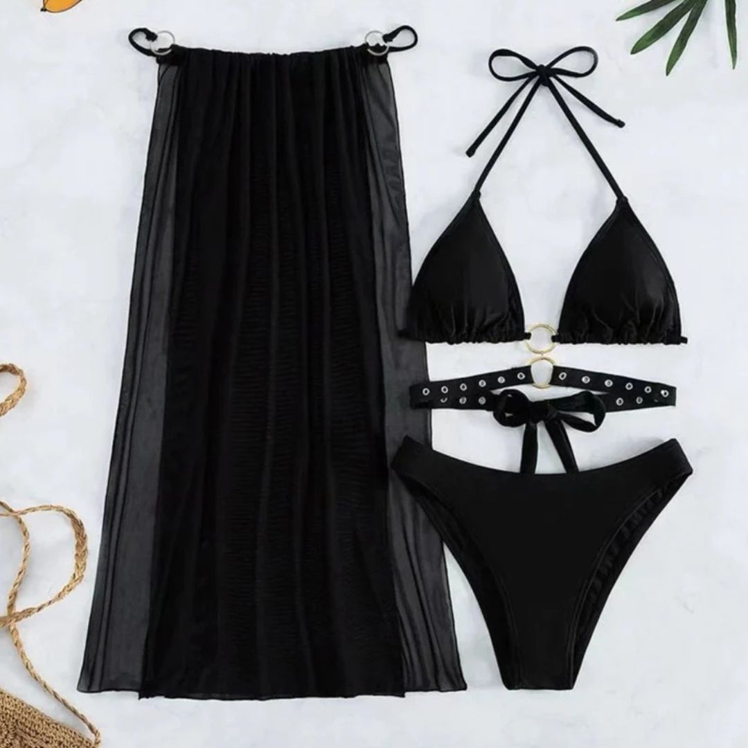 Conjunto de biquíni com saída de praia modelo noturna