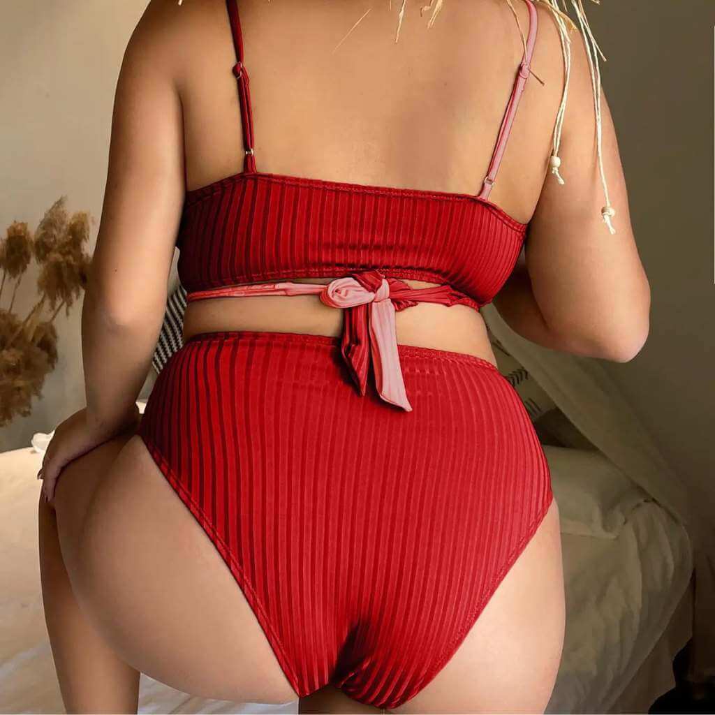 biquíni plus size cintura alta cor vermelha